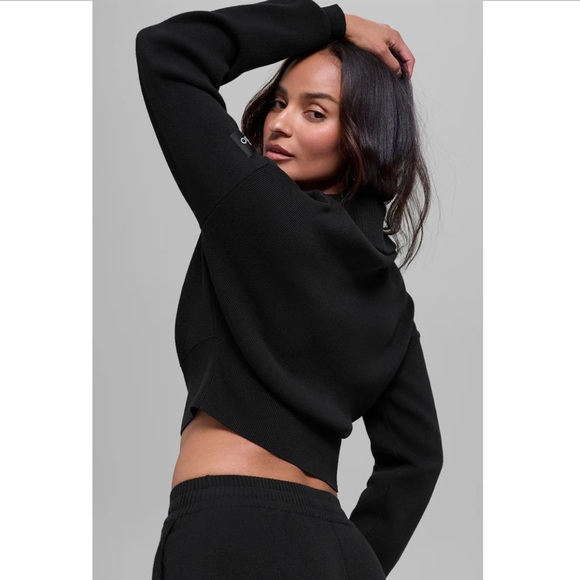 ALO Scholar Knit Cropped Full Zip Jacket Black Size Large - Picture 5 of 15